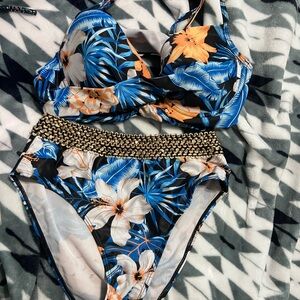 Floral Bikini Set with High-Waisted Bottoms